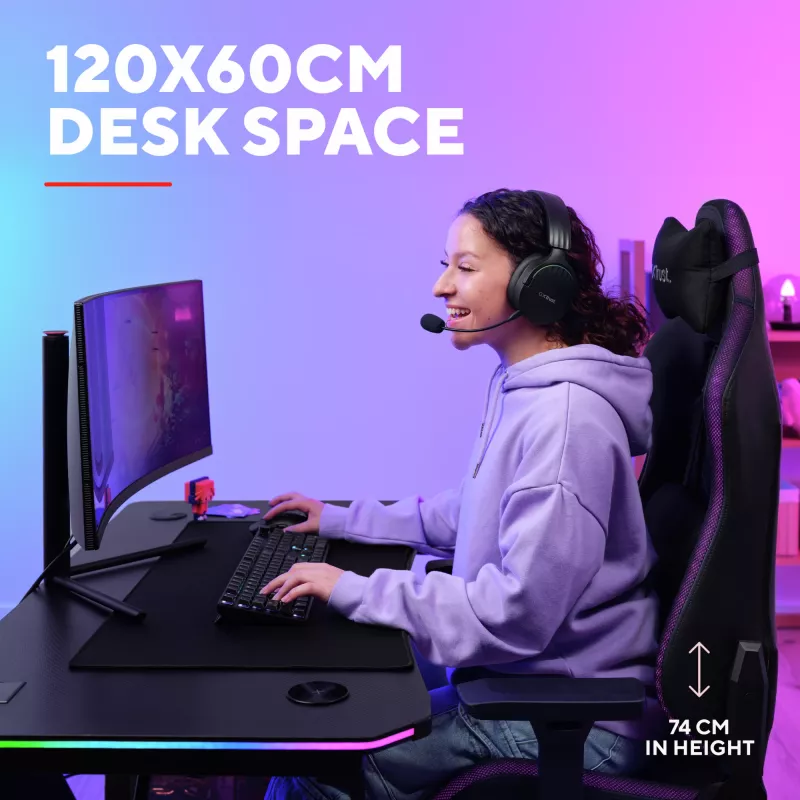 Secretária Trust GXT 710 Luminus Pro preta retangular ABS/PC 1200x600x740mm