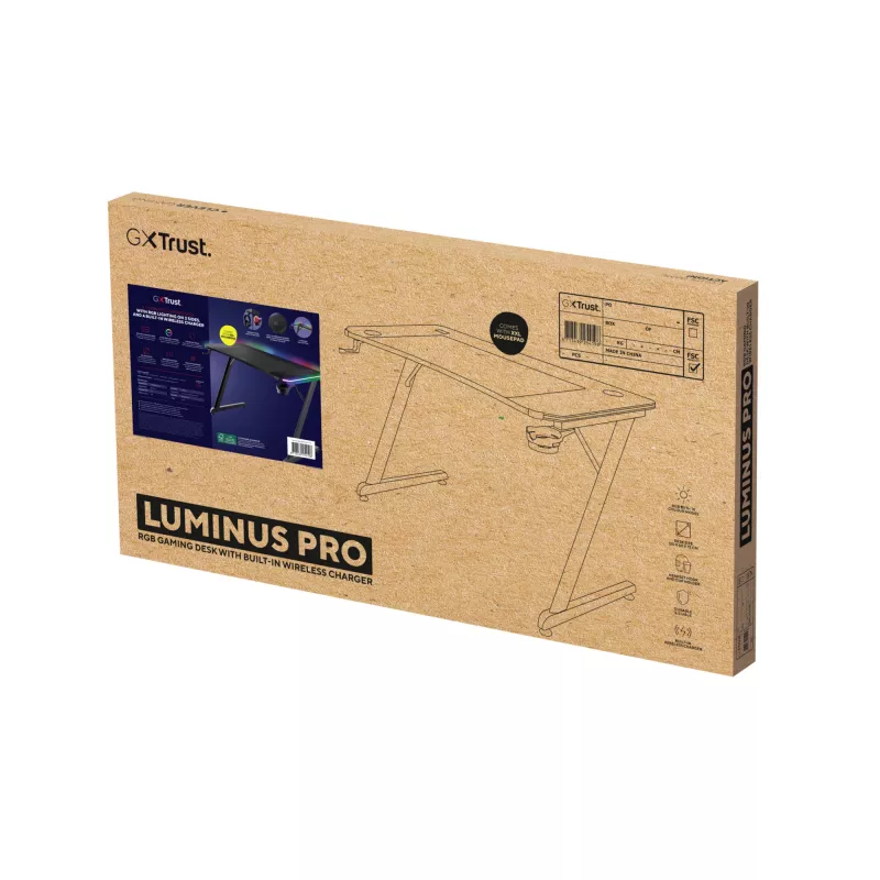 Secretária Trust GXT 710 Luminus Pro preta retangular ABS/PC 1200x600x740mm