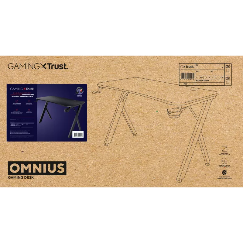 Secretária Trust GXT 710 Luminus Pro preta retangular ABS/PC 1200x600x740mm