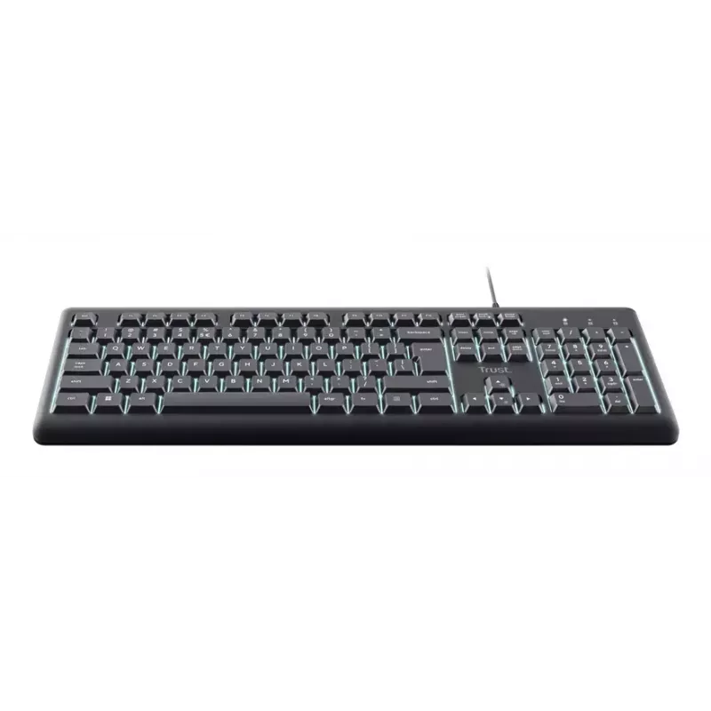 Teclado com fios tamanho completo TRUST Primo Illuminated USB QWERTZ alemão, 104 teclas, preto, cabo de 1,8 m