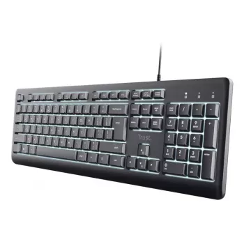Teclado com fios tamanho completo TRUST Primo Illuminated USB QWERTZ alemão, 104 teclas, preto, cabo de 1,8 m