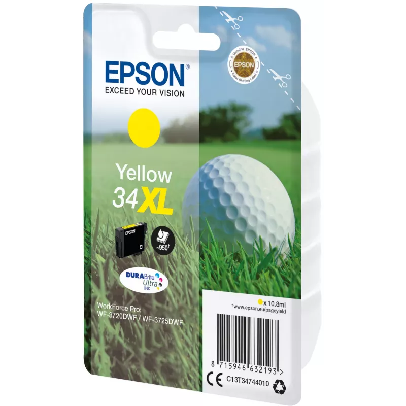 Epson Golfball embalagem individual amarelo 34XL tinta DURABrite Ultra, rendimento alto (XL), amarelo, tinta pigmentada, 10,8 ml, 1 unid., 950 páginas