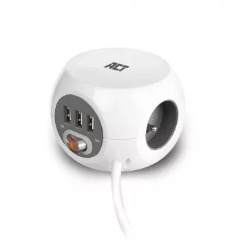 Unidade de distribuição de energia ACT AC2430 — 3 tomadas de corrente Type-F, 230 V, 16 A, cabo de 1,5 m, branco