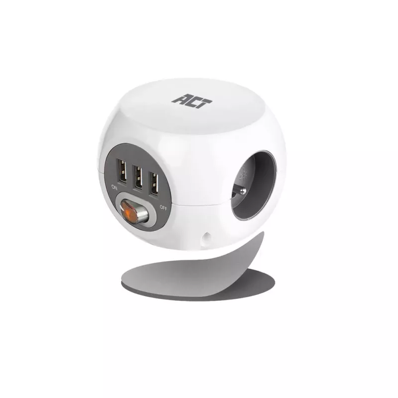 Unidade de distribuição de energia ACT AC2430 — 3 tomadas de corrente Type-F, 230 V, 16 A, cabo de 1,5 m, branco