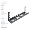 Calha de gestão de cabos ACT retrátil para secretária 43–72 cm fixação por aperto, aço, 728×130×190 mm, 5 kg