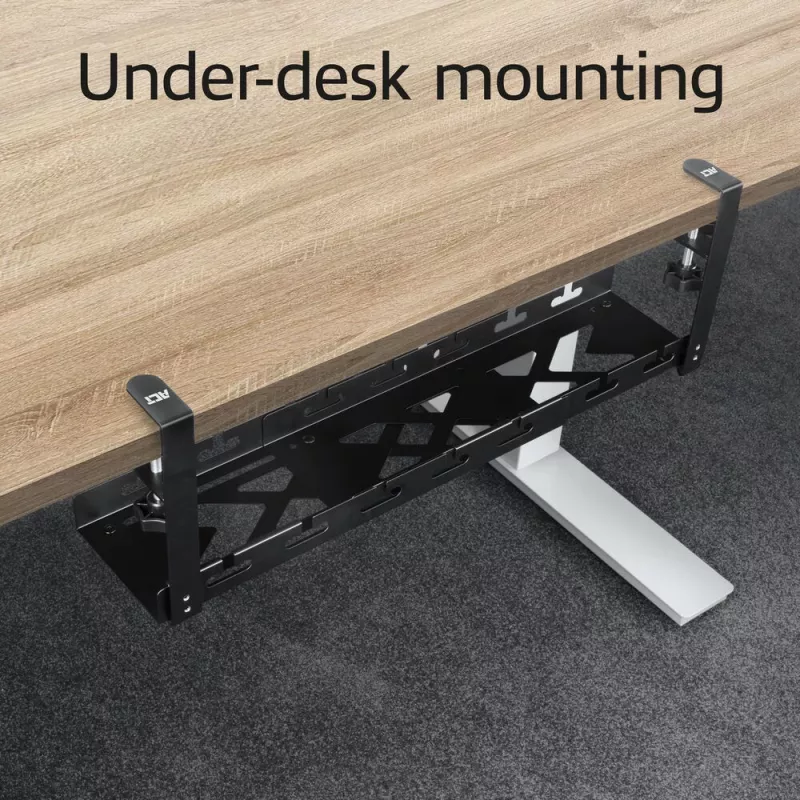 Calha de gestão de cabos ACT retrátil para secretária 43–72 cm fixação por aperto, aço, 728×130×190 mm, 5 kg