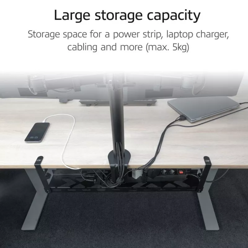 Calha de gestão de cabos ACT retrátil para secretária 43–72 cm fixação por aperto, aço, 728×130×190 mm, 5 kg