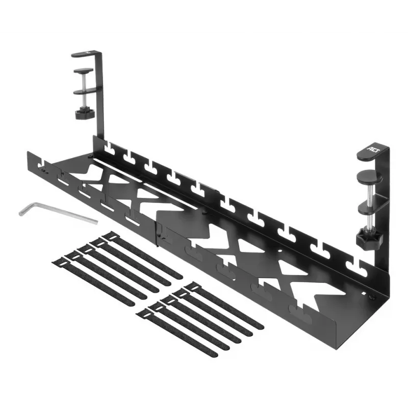 Calha de gestão de cabos ACT retrátil para secretária 43–72 cm fixação por aperto, aço, 728×130×190 mm, 5 kg