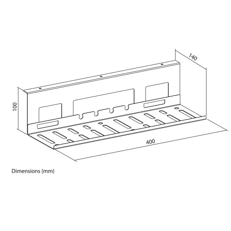 Bandeja de gestão de cabos para secretária ACT 40 cm aço, reta, capacidade de carga 3 kg (B400×T140×H100 mm)
