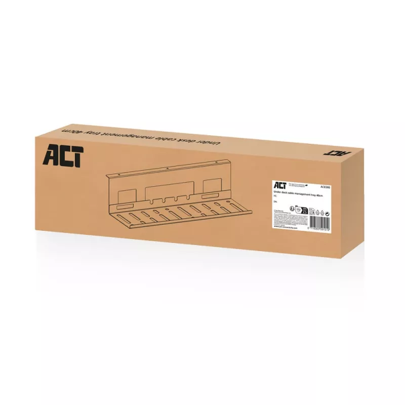 Bandeja de gestão de cabos para secretária ACT 40 cm aço, reta, capacidade de carga 3 kg (B400×T140×H100 mm)