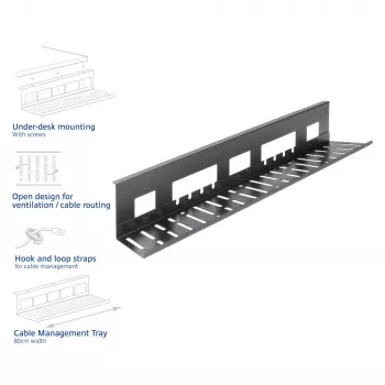 Calha de gestão de cabos ACT para secretária 80 cm – calha reta horizontal em aço 800×140×100 mm