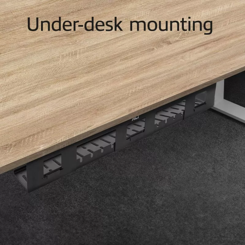 Calha de gestão de cabos ACT para secretária 80 cm – calha reta horizontal em aço 800×140×100 mm
