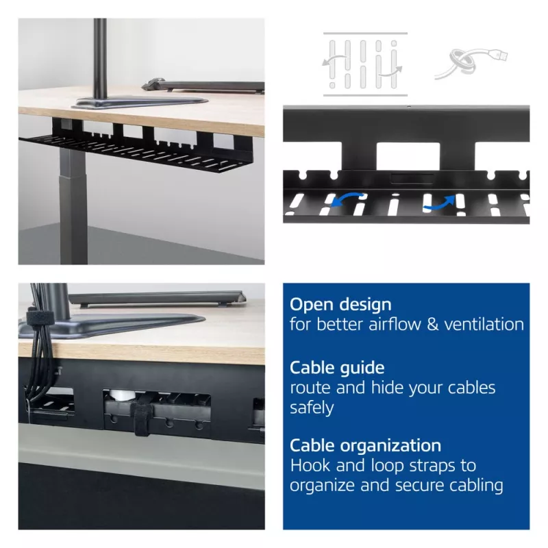 Calha de gestão de cabos ACT para secretária 80 cm – calha reta horizontal em aço 800×140×100 mm