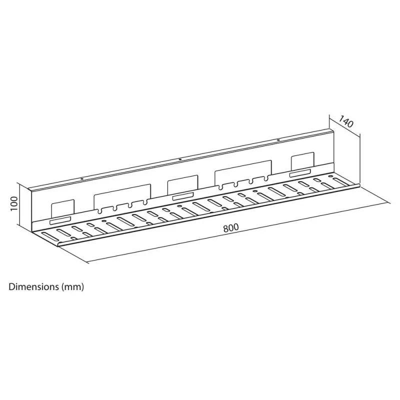 Calha de gestão de cabos ACT para secretária 80 cm – calha reta horizontal em aço 800×140×100 mm