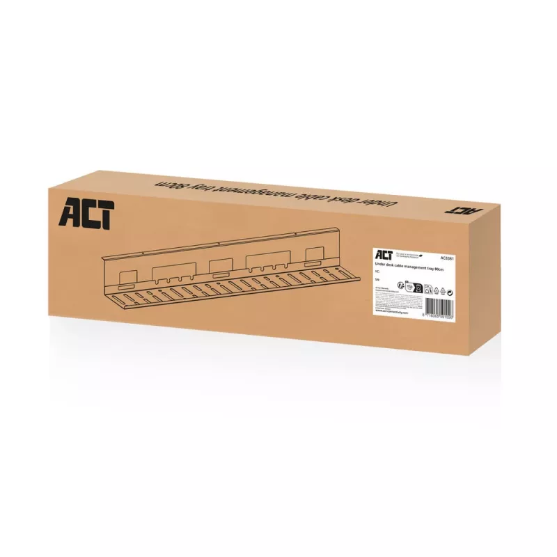 Calha de gestão de cabos ACT para secretária 80 cm – calha reta horizontal em aço 800×140×100 mm