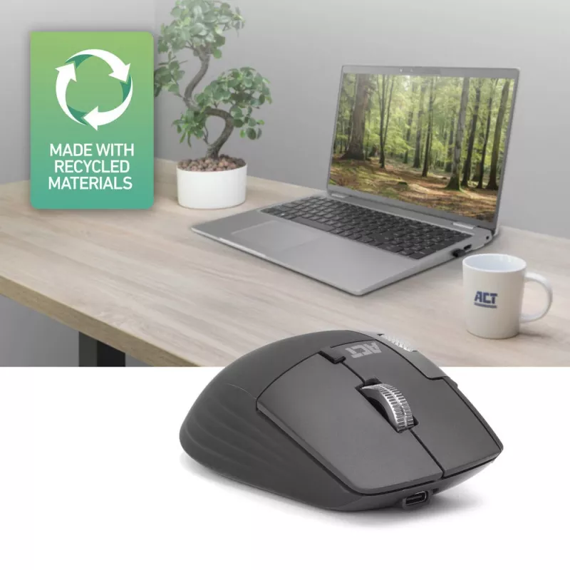 ACT AC5147 rato sem fios, Bluetooth/USB, clique silencioso, 4800 DPI, cinzento