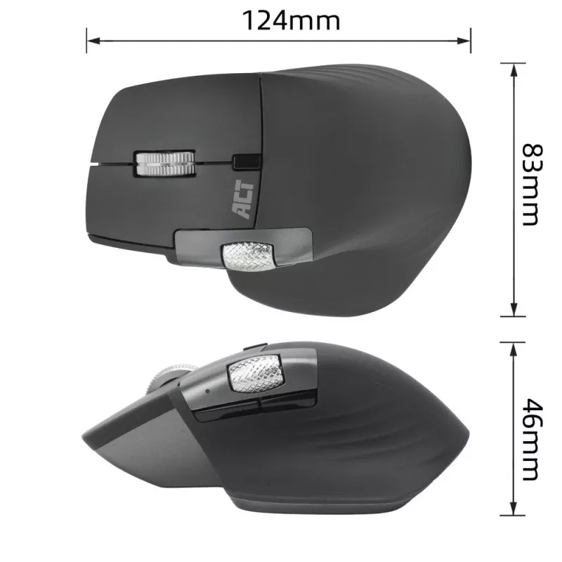 ACT AC5147 rato sem fios, Bluetooth/USB, clique silencioso, 4800 DPI, cinzento