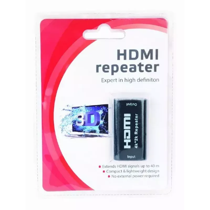 Repetidor bridge GEMBIRD DRP-HDMI-02 repetidor HDMI com fios, até 3000 Mbit/s, 51×28×13 mm, 20 g