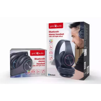 Headset com fios e sem fios GEMBIRD BHP-LED-01, supra-aural, arco de cabeça, preto, cabo de 0,3 m, 150 g
