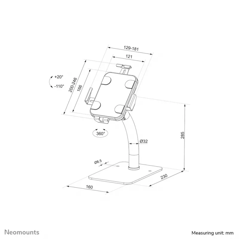 Suporte de secretária para tablet Neomounts DS15-625BL1 7,9-11 polegadas – com fecho – universal