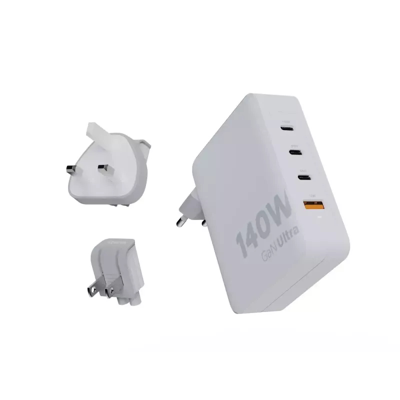 Carregador de viagem GaN portátil 140W Xtorm XVC2140 com 3× portas USB-C-PD e cabo USB-C de 2 m, branco