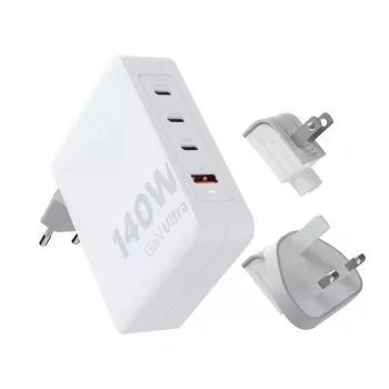 Carregador de viagem GaN portátil 140W Xtorm XVC2140 com 3× portas USB-C-PD e cabo USB-C de 2 m, branco