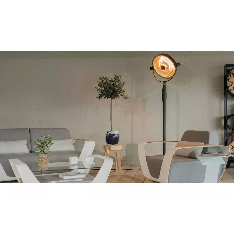 Aquecedor elétrico halogéneo SUNRED Retro, 2100/900 W, para colocação no chão em interiores, aquece até 17 m², preto/castanho