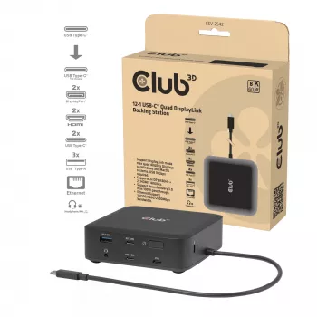 Docking station USB-C Quad DisplayLink CLUB 3D CSV-2542 — 2× DisplayPort 8K60Hz, 2× HDMI 4K60Hz, PD 100W, Ethernet 2.5G