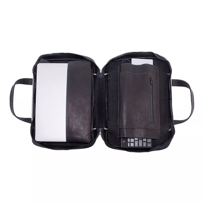 R-Go Tools mala para portátil R-Go Viva, couro integral, com suporte para portátil integrado, alça de ombro, 39,6 cm (15,6 polegadas), preto