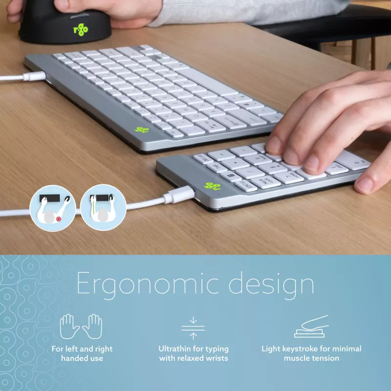 R-Go Tools teclado numérico R-Go Numpad Break, teclado numérico ergonómico com software de pausas, com fios, branco