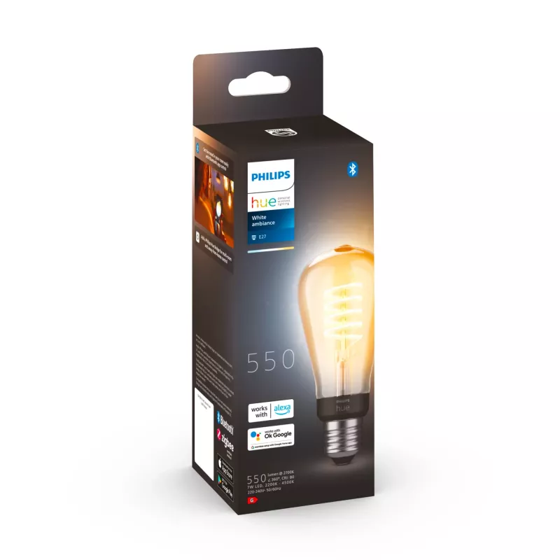 Philips ST64 – lâmpada inteligente E27, lâmpada inteligente, Bluetooth/Zigbee, LED, E27, ST64, branco quente, branco frio