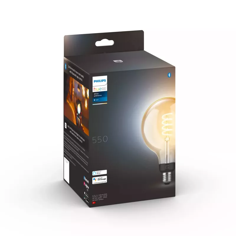 Lâmpada inteligente Philips G125 E27 Filament Globe, 7 W, Bluetooth/Zigbee, 125×192 mm