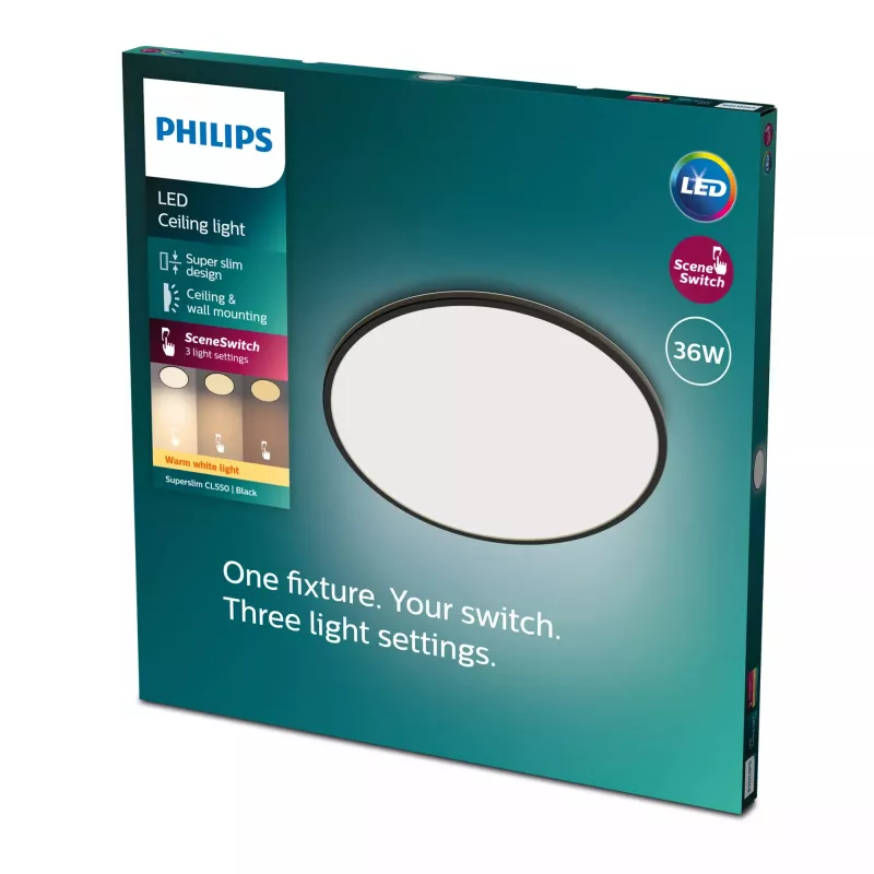 Plafonier Philips Functional Super fino 36 W LED preto redondo