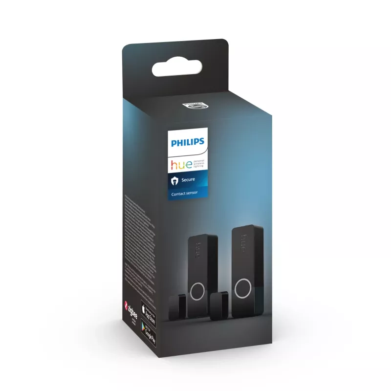 Sensor de contacto Philips Secure, sem fios, ZigBee, preto, porta/janela, fita adesiva/parafuso, III