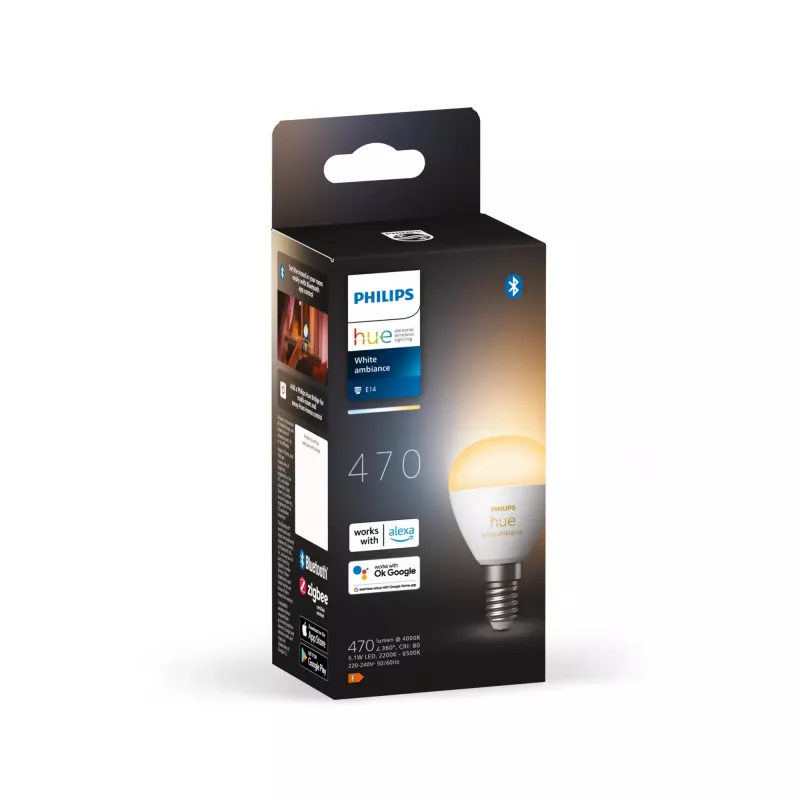 Philips Hue White ambience Lustre – E14 lâmpada inteligente, lâmpada inteligente, Bluetooth/Zigbee, branco, LED, E14, P45