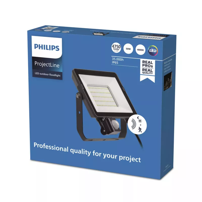 Projetor Philips LED 50 W 4000 K IP65 preto – projetor exterior LED, 50 W, branco neutro