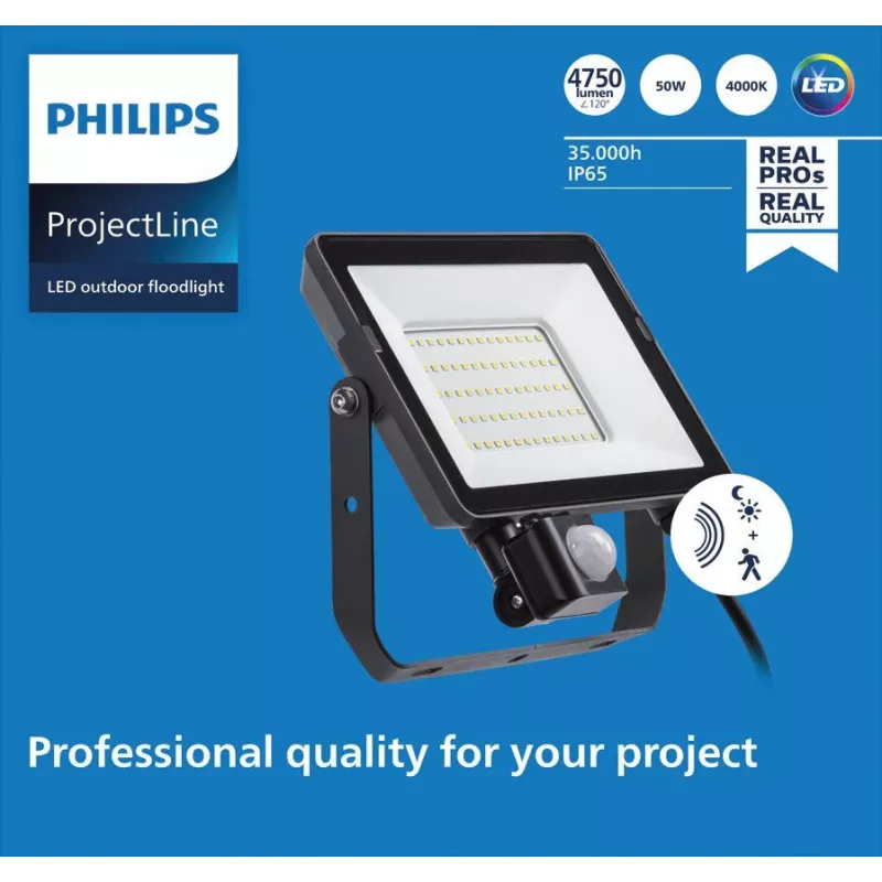 Projetor Philips LED 50 W 4000 K IP65 preto – projetor exterior LED, 50 W, branco neutro