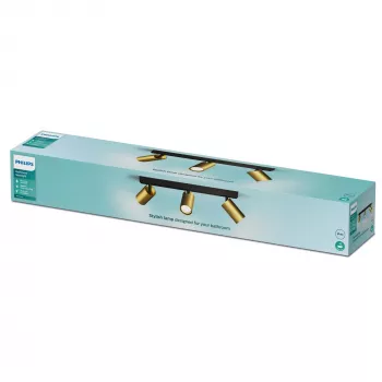 Projetor de teto/parede Philips Idris 3x GU10 LED IP44 220–240V Preto/Latão