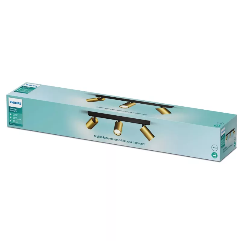 Projetor de teto/parede Philips Idris 3x GU10 LED IP44 220–240V Preto/Latão
