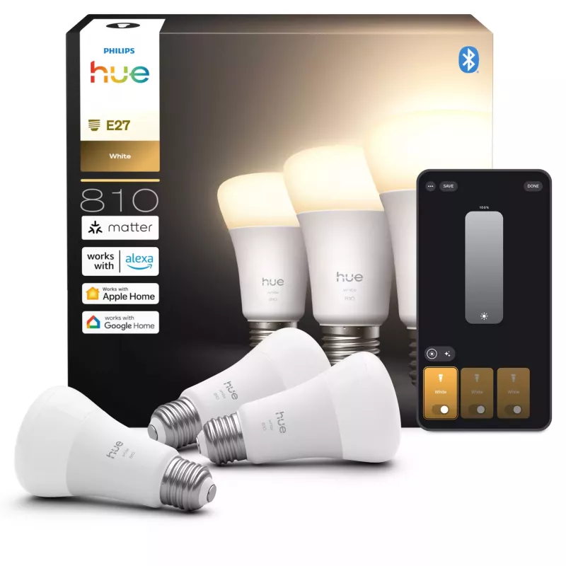 Philips A60 – Lâmpada inteligente E27 – 810, Bluetooth/Zigbee, LED, E27, A19, Branco suave, 2700 K