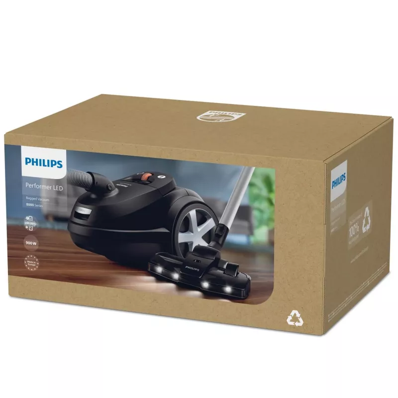 Aspirador de pó com saco Philips 8000 Series XD8122/10 — 900 W, saco de pó 4 L, filtro HEPA, preto