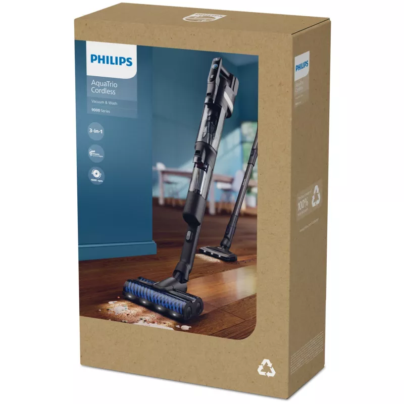 Philips 9000 Series XW9463/11 Aspirador vertical/escova elétrica Aspirador vertical 2-em-1 Bateria Húmido&Seco Sem saco 150 W Preto