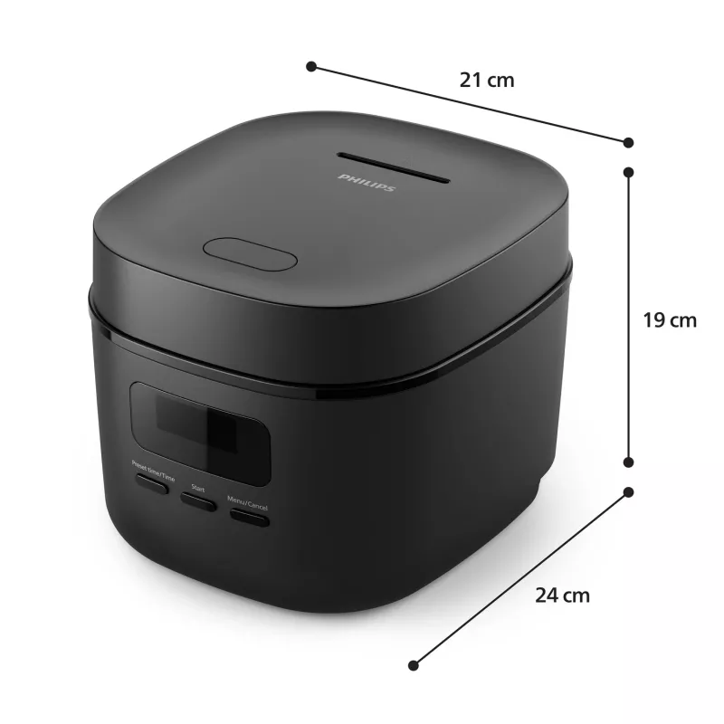 Panela de arroz Philips 3000 Series HD3080/80, 0,54 L, 400 W, preto, controlo por botões