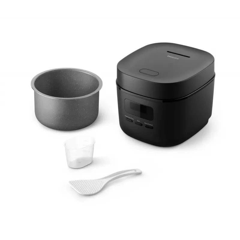 Panela de arroz Philips 3000 Series HD3080/80, 0,54 L, 400 W, preto, controlo por botões