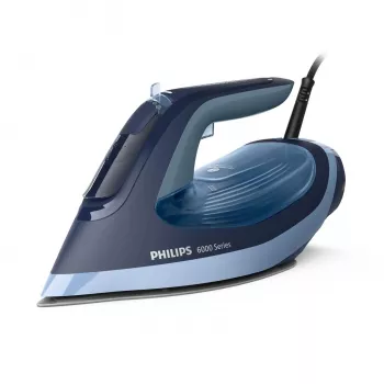 Ferro de engomar a vapor Philips Série 6000 DST6120/20 – 2600 W, base SteamGlide Plus, golpe de vapor de 190 g/min, depósito de água de 0,3 l, 1,5 kg, azul