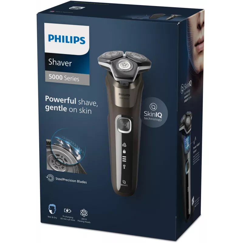 Máquina de barbear rotativa Philips SHAVER Série 5000 S5886/30 para homem com aparador, preto, castanho