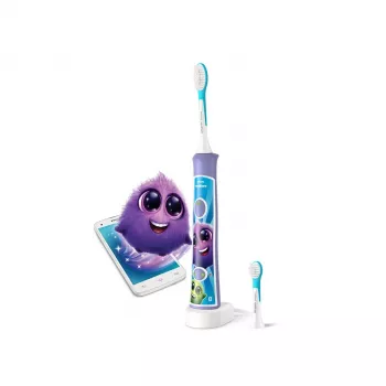 Escova de dentes sónica Philips Sonicare For Kids HX6322/12 – bateria de iões de lítio integrada, 1 cabo, 2 cabeças de escova, modo cuidado diário