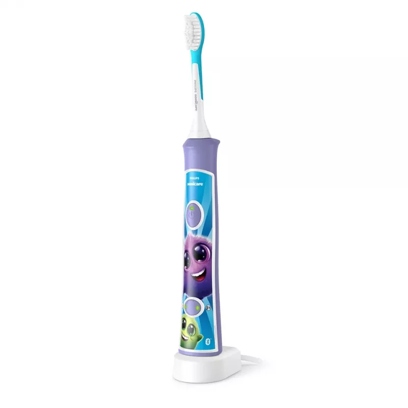Escova de dentes sónica Philips Sonicare For Kids HX6322/12 – bateria de iões de lítio integrada, 1 cabo, 2 cabeças de escova, modo cuidado diário