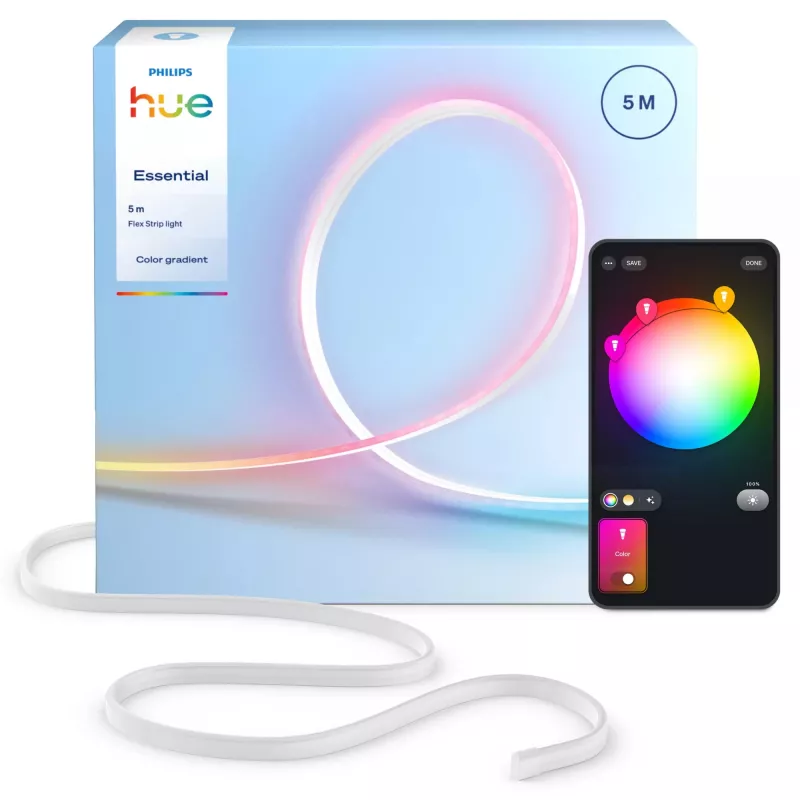 Fita de luz inteligente Philips Hue Essential Flex 5 m, Bluetooth/Zigbee, multicor, 19 W