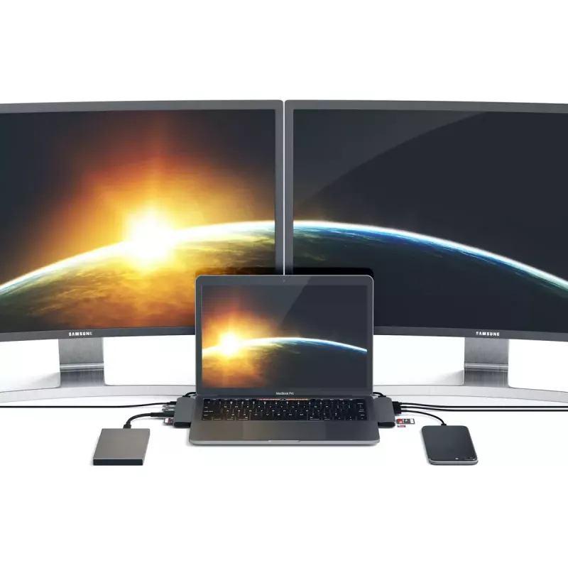 Dock/replicador de portas para portátil Satechi ST-CMBPM — anfitrião USB 3.2 Gen 1 Type-C, HDMI, USB-A, SD/MicroSD, cinzento